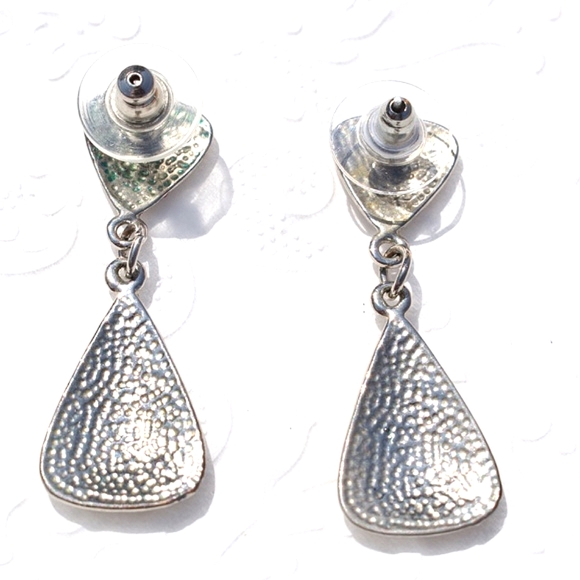 ๐๐ Vintage Ivory Enamel Silver-plated Teardrop Dangle Earrings - Picture 5 of 6